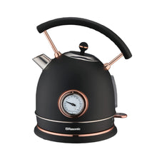 Load image into Gallery viewer, Rasonic Classic Retro Electric Kettle 1.8L Stainless Steel, 3KW Fast Quiet Boiling, Temperature Gauge, LED Light, Auto Shut-Off, Home Kitchen, Office, Luxurious Hotel (Matt Finish Black and Rose Gold)