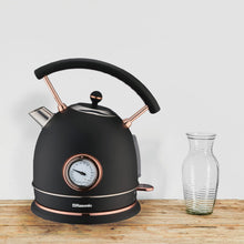Load image into Gallery viewer, Rasonic Classic Retro Electric Kettle 1.8L Stainless Steel, 3KW Fast Quiet Boiling, Temperature Gauge, LED Light, Auto Shut-Off, Home Kitchen, Office, Luxurious Hotel (Matt Finish Black and Rose Gold)