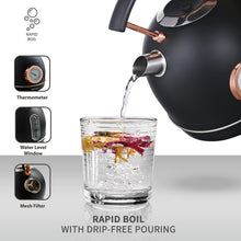 Load image into Gallery viewer, Rasonic Classic Retro Electric Kettle 1.8L Stainless Steel, 3KW Fast Quiet Boiling, Temperature Gauge, LED Light, Auto Shut-Off, Home Kitchen, Office, Luxurious Hotel (Matt Finish Black and Rose Gold)