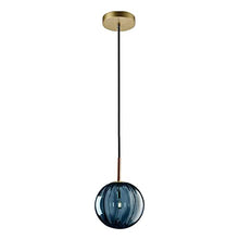 Load image into Gallery viewer, Blue Glass & Copper Pendant Ceiling Light | Glass Globe