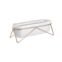 Load image into Gallery viewer, White & Copper Tabletop Planter | Oval