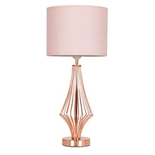 Load image into Gallery viewer, Polished Copper Geometric Diamond Table Lamp | With Pink Cylinder Shade | MiniSun