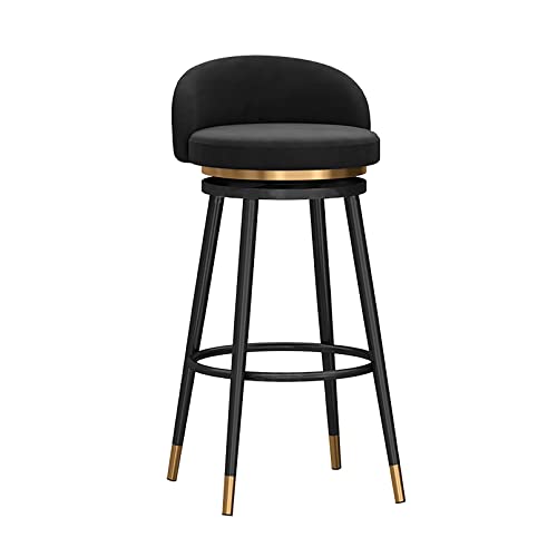 Black Copper Bar Stool With Back Velvet Swivel 75cm