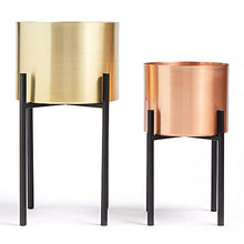 Load image into Gallery viewer, Set Of 2 Metal Plant Pots | Copper & Gold