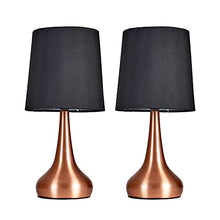 Load image into Gallery viewer, Pair Of Modern Copper Teardrop Bed Side Table Lamps | Black Fabric Shades | MiniSun