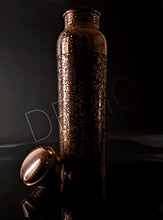 Load image into Gallery viewer, VIBRANIC Copper Water Bottle 34oz Dark Embossed Leak Proof, Ayurvedic Pure Copper Bottle