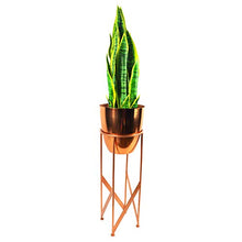 Load image into Gallery viewer, Tall Copper Plant Stand & Pot | Artificial Yucca