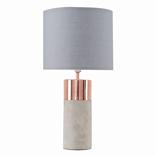 Modern Copper & Cement / Stone Table Lamp With Grey Light Shade | Cyli ...
