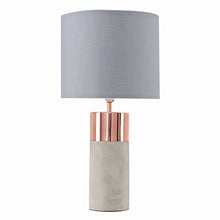 Load image into Gallery viewer, Modern Copper & Cement / Stone Table Lamp With Grey Light Shade | Cylindrical