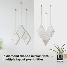 Load image into Gallery viewer, 3 Diamond Shaped Mirrors With Copper Frame & Hanging Chain