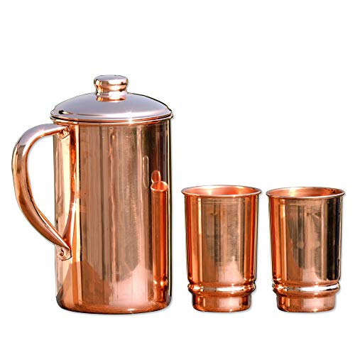 Pure Copper Water Jug With 2 Copper Tumbler Ayurvedic Health Benefit