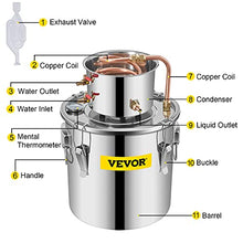 Load image into Gallery viewer, VEVOR Moonshine Still Distiller 3Gal 12L Stainless Steel Water Distiller Copper Tube Home Brewing Kit Build-in Thermometer for DIY Whisky Wine Brandy Sliver