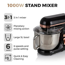 Load image into Gallery viewer, Tower | 3-In-1 Food Stand Mixer | Black & Rose-Gold/ Copper | 6 Speeds | 100W