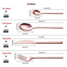 Load image into Gallery viewer, Velaze 24-Piece Rose Gold Silverware Set Cutlery Set, Stainless Steel Utensils Service for 6 Person Include Dinner Spoon, Dinner Fork, Dinner Knife and Tea Spoon, Mirror Polished Design