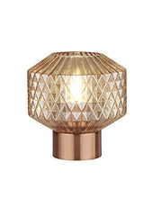 Load image into Gallery viewer, Copper Table Lamp With Amber Barrel Shaped Glass Shade | Lighting Collection
