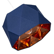 Load image into Gallery viewer, Navy Midnight Blue Cotton Fabric 32cm Geometric Designer Lamp Shade with Inner Brushed Copper Metal Effect Lining| 60w Maximum | for Table or Pendant by Happy Homewares