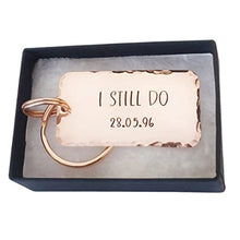 Load image into Gallery viewer, 7th Anniversary Gift | Copper Personalised Couples Keyring | With Gift Box