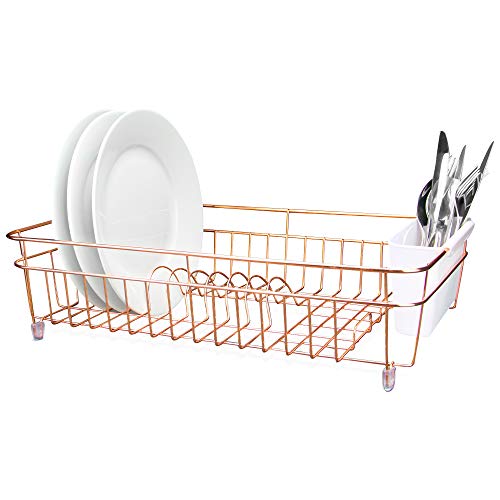 Dish Drainer Rose Gold Copper Drying Rack Utensils Organiser