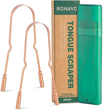 Load image into Gallery viewer, Copper Tongue Scraper with Travel Case (2 Pack), 100% Pure Copper,Naturally Anti-Microbial, Banishes Bad Breath and Maintains Oral Hygiene, Tongue Cleaner for Adults and Kids, Easy to Use and Clean