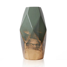 Load image into Gallery viewer, Ceramic Modern Geometric Vase | 20cm | Green & Gold/Copper | Decorative | Handmade