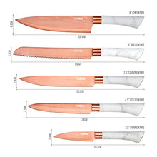 Load image into Gallery viewer, 5 Piece Copper & White Marble Knife Set