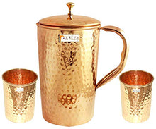 Load image into Gallery viewer, Copper Pitcher With 2 Tumblers Set | Hammered Style Water Jug With Lid | 1.6 Litre