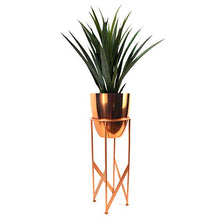 Load image into Gallery viewer, Copper Tall Metal Plant Stand With Planter & Artificial Yukka Plant | 90cm