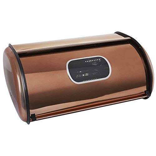 Copper Effect Bread Bin Roll Top Design Front Viewing Window