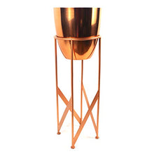 Load image into Gallery viewer, Tall Copper Plant Stand With Planter & Artificial Yukka Plant