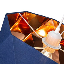 Load image into Gallery viewer, Navy Midnight Blue Cotton Fabric 32cm Geometric Designer Lamp Shade with Inner Brushed Copper Metal Effect Lining| 60w Maximum | for Table or Pendant by Happy Homewares