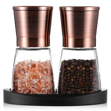 Load image into Gallery viewer, 2 Pack Salt & Pepper Mills Set | Copper, Glass | With Silicone Stand