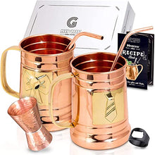 Load image into Gallery viewer, Pure Copper Moscow Mule Mugs | Set Of 2 | 18oz Cups