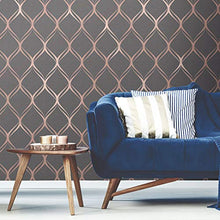 Load image into Gallery viewer, Copper & Charcoal Geometric Wave Metallic Wallpaper