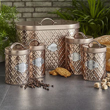 Load image into Gallery viewer, Diamond Embossed 5 Piece Copper Bread Bin & Canister Set