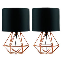 Load image into Gallery viewer, Pair Of Copper Table Lamps With Black Fabric Shades | Geometric Style
