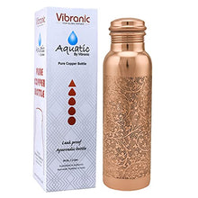 Load image into Gallery viewer, VIBRANIC Copper Water Bottle 34oz Dark Embossed Leak Proof, Ayurvedic Pure Copper Bottle