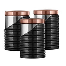 Load image into Gallery viewer, Set Of 3 Copper, Black & Stainless Steel Canisters