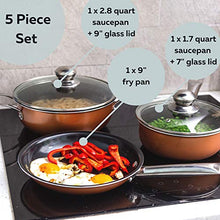 Load image into Gallery viewer, Non-Stick Cooking Pans and Pots Set - 5 pcs Oven Safe Copper Cookware - Saucepan Pots with Lids - Kitchenware Frying Pan - by Nuovva