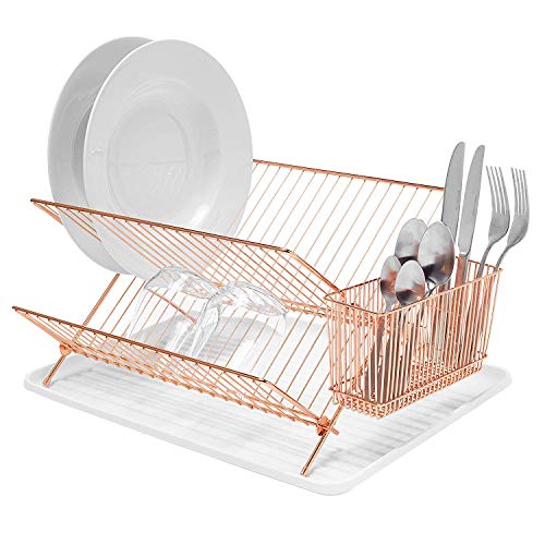 simplywire | Copper | Folding Dish Drainer | Plate Drying Rack With Cutlery  Holder