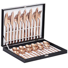 Load image into Gallery viewer, Velaze 24-Piece Rose Gold Silverware Set Cutlery Set, Stainless Steel Utensils Service for 6 Person Include Dinner Spoon, Dinner Fork, Dinner Knife and Tea Spoon, Mirror Polished Design