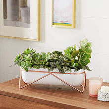 Load image into Gallery viewer, Modern Geometric White & Copper Planter | Plant Pot
