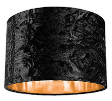 Load image into Gallery viewer, Black Crushed Velvet & Copper Circular Drum Lampshade | 12"
