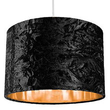 Load image into Gallery viewer, Black Crushed Velvet & Copper Drum Pendant Lamp Shade
