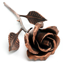 Load image into Gallery viewer, Copper Anniversary Gift | Steel Rose Sculpture | Copper Stained | Hand Forged