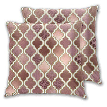 Load image into Gallery viewer, Rose-Gold Pink And Copper Moroccan Tile Cushion Covers | Set of 2