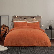 Load image into Gallery viewer, Sleepdown | Teddy Fleece | Rust Orange Copper | Duvet Cover Quilt Bedding Set With Pillowcases