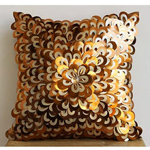 Load image into Gallery viewer, Copper & White Flower Sequined Cushion Cover