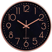Load image into Gallery viewer, Copper/Rose Gold & Black Wall Clock | Non Ticking |12 Inch | Battery Operated | October Elf