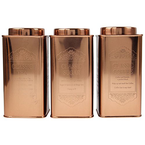 Set Of Large Tea Coffee Sugar Canisters Copper Kitchen