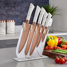 Load image into Gallery viewer, Copper & White Marble 5 Piece Knife Set | Tower